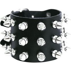 Bransoletki męskie: Spikes Bracelet 3 rzędy Bransoletka skórzana czarny