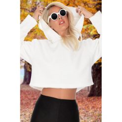 Bluza damska MIRKA WHITE. Białe bluzy sportowe damskie Bluza damska MIRKA WHITE, s, bez wzorów, bez rękawów, bez kaptura. W wyprzedaży za 59,00 zł.