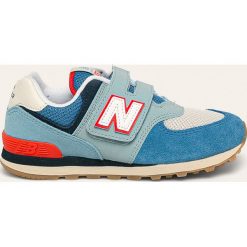 New Balance - Buty dziecięce YV574SOS. Niebieskie trampki chłopięce New Balance, bez wzorów, ze skóry, sportowe, z okrągłym noskiem, bez zapięcia. W wyprzedaży za 179,90 zł.