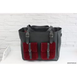 Shopper bag damskie: Skórzana Shopper II Pockets ciemno szary L/D