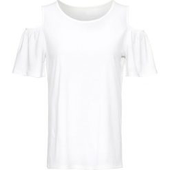 Shirt cold-shoulder bonprix biel wełny. Białe koszulki damskie bonprix, bez wzorów, z wełny, bez kołnierzyka. Za 44,99 zł.