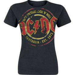 AC/DC High Voltage - Australia Est. 1973 Vintage Koszulka damska czarny. Czarne bluzki z odkrytymi ramionami marki AC/DC, m, z nadrukiem, klasyczne, z klasycznym kołnierzykiem. Za 62,90 zł.