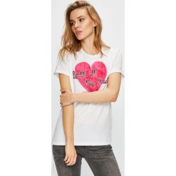 Trussardi Jeans - Top. Białe topy damskie marki Trussardi Jeans, s, z nadrukiem, z bawełny, z okrągłym kołnierzem. W wyprzedaży za 179,90 zł.