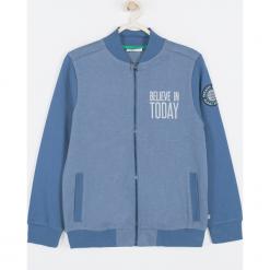 Bluza. Niebieskie bluzy chłopięce rozpinane marki BELIEVE IN TODAY, z aplikacjami, z bawełny, z długim rękawem, długie. Za 69,90 zł.