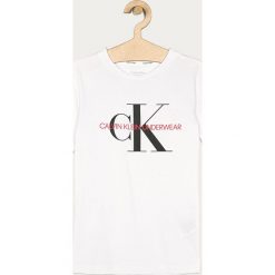 Calvin Klein Underwear - T-shirt dziecięcy 128-176 cm. Białe bluzki dziewczęce Calvin Klein Underwear, z nadrukiem, z bawełny, z okrągłym kołnierzem, z krótkim rękawem, krótkie, bez kaptura. Za 119,90 zł.