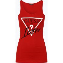 Guess Jeans - Top damski, czerwony. Czerwone topy damskie Guess Jeans, m, z nadrukiem, z jeansu, bez kołnierzyka. Za 109,95 zł.