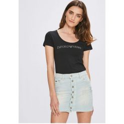 Emporio Armani - Top. Szare topy damskie marki Emporio Armani, s, z nadrukiem, z elastanu, z okrągłym kołnierzem. W wyprzedaży za 149,90 zł.