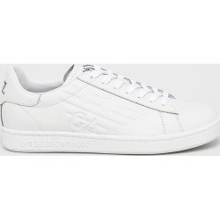 EA7 Emporio Armani - Buty skórzane. Niebieskie sneakersy męskie EA7 Emporio Armani, z okrągłym noskiem, na sznurówki. Za 679,90 zł.