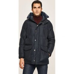 Tommy Hilfiger - Kurtka puchowa. Niebieskie płaszcze męskie TOMMY HILFIGER, s, bez wzorów, z elastanu, długie, z kapturem. W wyprzedaży za 999,90 zł.