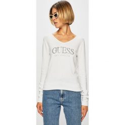Guess Jeans - Sweter. Białe swetry damskie Guess Jeans, s, z aplikacjami, z wiskozy, bez rękawów, bez kaptura. Za 319,90 zł.