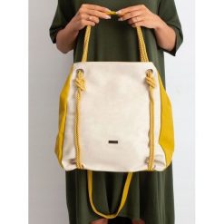 Torebka damska shopper bag worek 0016 beżowo-żółta. Żółte torby damskie na zakupy w paski, eleganckie, duże. Za 69,99 zł.