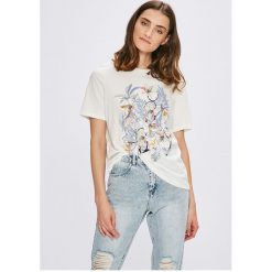 Vero Moda - Top Vacation. Białe topy damskie marki Vero Moda, s, z nadrukiem, z bawełny, z okrągłym kołnierzem. W wyprzedaży za 39,90 zł.