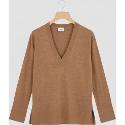 Sweter w kolorze jasnobrązowym. Pomarańczowe swetry damskie Rodier, z wełny, klasyczne. W wyprzedaży za 126,95 zł.