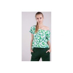 T-shirt damski Basic biały w liście zielone. Zielone t-shirty damskie 3 for u, bez wzorów, z bawełny, klasyczne, z klasycznym kołnierzykiem. Za 71,10 zł.
