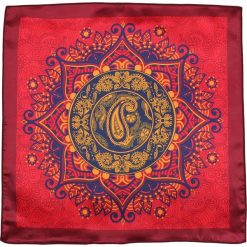 Czerwono-Złota Elegancka Poszetka Męska -ALTIES- Paisley, Łezka POSZALTS0329. Żółte poszetki męskie Alties, bez wzorów, eleganckie. Za 27,00 zł.