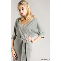 Sukienki: Sukienka kopertowa z eleganckiej dzianiny szara