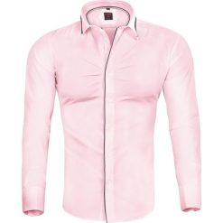 Koszula męska różowa slim Recea. Różowe koszule męskie Recea, xl, bez wzorów, z bawełny, eleganckie, bez kołnierzyka, bez rękawów. Za 74,19 zł.