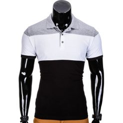 Koszulka męska polo bez nadruku S833 - szara/czarna. Szare koszulki męskie Ombre Clothing, s, z nadrukiem, bez rękawów. Za 29,00 zł.