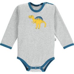 Body w kolorze szarym. Szare body niemowlęce lamino, z nadrukiem, z materiału, bez rękawów. W wyprzedaży za 30,95 zł.