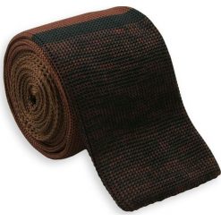 Oryginalny, Dziergany Krawat Męski Knit -5,5cm- Chattier, Brązowo-Granatowy KRCH0786. Pomarańczowe krawaty męskie Chattier, w paski, z jeansu, sportowe. Za 44,00 zł.