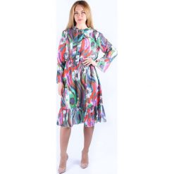 Sukienka ze wzorem. Szare sukienki damskie Bessa, Moonlight, l, bez wzorów, z falbankami, z długim rękawem, długie, midi. W wyprzedaży za 144,95 zł.