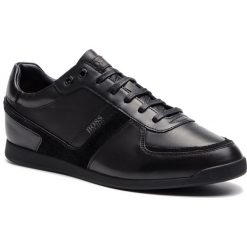 Sneakersy BOSS - Glaze 50407902 10214384 01 Black 001. Czarne sneakersy męskie Boss, na co dzień, bez wzorów, z zamszu, eleganckie, bez zapięcia. Za 749,00 zł.