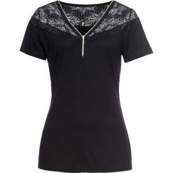 Shirt z koronką i zamkiem bonprix czarny. Czarne koszulki damskie bonprix, na co dzień, w koronkowe wzory, z koronki, z dekoltem w serek, bez rękawów. Za 79,99 zł.