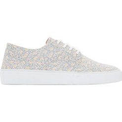 Niskie trampki w kwiaty 26-39. Szare buty sportowe dziewczęce marki La Redoute Collections, w kwiaty, z materiału, na sznurówki. Za 102,86 zł.