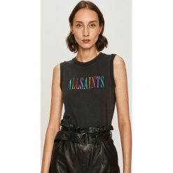 AllSaints - Top. Czarne bluzki damskie AllSaints, z nadrukiem, z bawełny, casualowe, z okrągłym kołnierzem, bez rękawów. W wyprzedaży za 179,90 zł.
