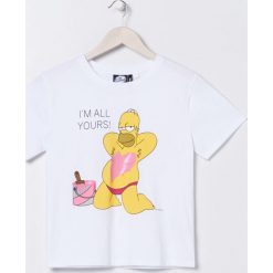 Koszulka The Simpsons - Biały. Białe koszulki damskie Sinsay, s, bez wzorów, bez kołnierzyka, bez rękawów. Za 29,99 zł.