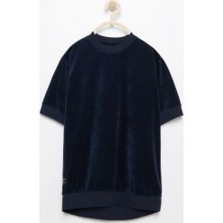 Bluzy chłopięce: Welurowa bluza z krótkim rękawem – Granatowy