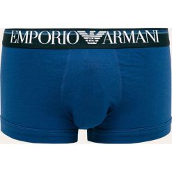 Emporio Armani - Bokserki. Niebieskie bokserki męskie Emporio Armani, bez wzorów, z elastanu. W wyprzedaży za 99,90 zł.