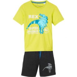 T-shirt z obracanymi cekinami + krótkie spodenki (2 części) bonprix zielona limonka + antracytowy melanż. Zielone t-shirty chłopięce bonprix, z aplikacjami, z dżerseju, z krótkim rękawem. Za 49,99 zł.