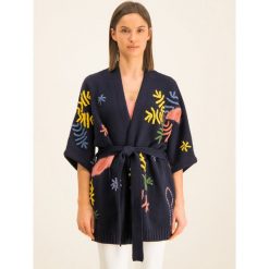 Kardigan Tory Burch Embroidered Logo 56518. Niebieskie swetry damskie Tory Burch, xs, bez wzorów, z wełny, bez rękawów, bez kaptura. W wyprzedaży za 949,00 zł.