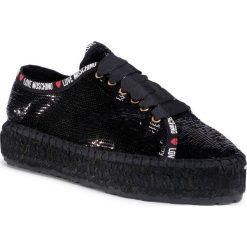 Espadryle LOVE MOSCHINO - JA10383G0AJL0000 Nero. Czarne espadryle damskie Love Moschino, z aplikacjami, ze skóry, bez obcasa, na płaskiej podeszwie. Za 799,00 zł.