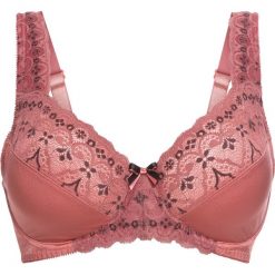 Biustonosz minimizer na fiszbinach bonprix rabarbarowo-czarny. Różowe biustonosze bonprix, w koronkowe wzory, z koronki. Za 54,99 zł.