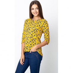 Żółta bluzka w czarne kwiaty QUIOSQUE. Czarne bluzki longsleeves QUIOSQUE, s, w kwiaty, z jeansu. W wyprzedaży za 59,99 zł.