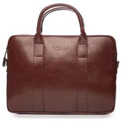 Skórzana torba męska na laptopa Solier burgundowa - Burgundowy. Czerwone torby męskie skórzane Solier, z bawełny, biznesowe. Za 499,99 zł.