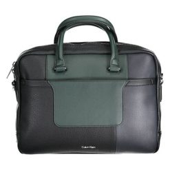 Torba w kolorze czarno-zielonym na laptopa - (S)38 x (W)30 x (G)8 cm. Czarne torby męskie skórzane Calvin Klein, w paski, ze skóry. W wyprzedaży za 659,95 zł.