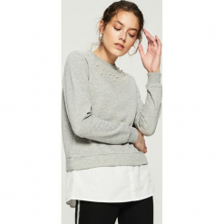 Bluza z koszulową wstawką - Jasny szar. Szare bluzy damskie Sinsay, l. Za 59,99 zł.