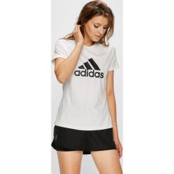 Adidas Performance - Top. Białe topy damskie adidas Performance, s, z nadrukiem, z elastanu, z krótkim rękawem, climalite (adidas). W wyprzedaży za 99,90 zł.