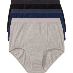 Figi z wysoką talią (3 pary) bonprix czarny + ciemnoniebieski + jasnoszary melanż. Czarne majtki damskie bonprix. Za 38,97 zł.