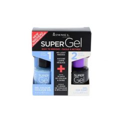 Rimmel London Super Gel By Kate zestaw Super Gel By Kate 12 ml + Super Gel Top Coat 12 ml dla kobiet. Szare topy damskie Rimmel London, s, z aplikacjami, z lakierowanej skóry, bez kołnierzyka. Za 15,09 zł.