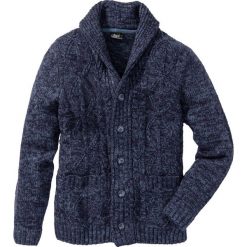 Sweter rozpinany w warkocze Regular Fit bonprix ciemnoniebieski melanż. Niebieskie swetry męskie marki bonprix, s, bez wzorów, bez kołnierzyka, bez kaptura. Za 54,99 zł.