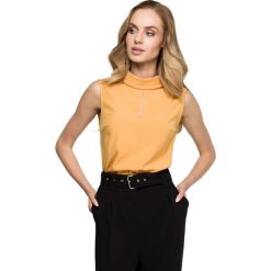 Żółta Elegancka Bluzka bez Rękawów z Wywijaną Stójką. Żółte podkoszulki damskie marki Molly.pl, s, bez wzorów, eleganckie, ze stójką, bez rękawów. Za 99,90 zł.