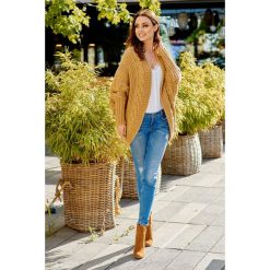 Stylowy kardigan oversize LS238 kamel. Żółte swetry damskie Tagless, uniwersalny, bez wzorów. Za 149,90 zł.