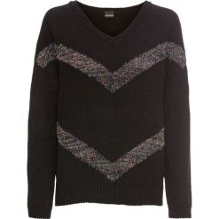 Sweter z połyskującymi paskami bonprix czarny w paski. Czarne swetry damskie bonprix, w paski, długie. Za 24,99 zł.