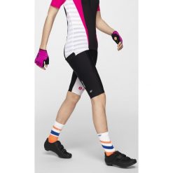 Spodenki rowerowe damskie RSD150 - głęboka czerń. Spodenki sportowe damskie 4f, xl, w paski, z materiału, sportowe, rowerowe. W wyprzedaży za 69,99 zł.
