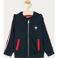 Guess Jeans - Bluza dziecięca 92-122 cm. Niebieskie bluzy chłopięce Guess Jeans, z aplikacjami, z bawełny, bez rękawów, z kapturem. Za 179,90 zł.