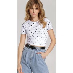 Biały T-shirt Kleorei. Białe t-shirty damskie Renee, s, bez wzorów, z tiulu, z okrągłym kołnierzem. Za 39,99 zł.